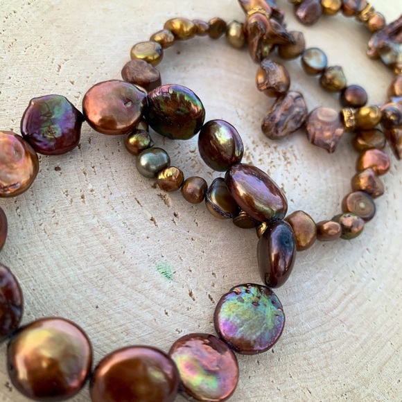 Natural Brown & Copper Cultured Baroque High Luster Freshwater Pearl Bracelets - Picture 10 of 15